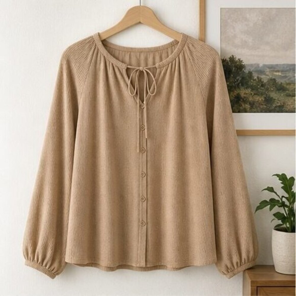 Camel Puff Sleeve Top